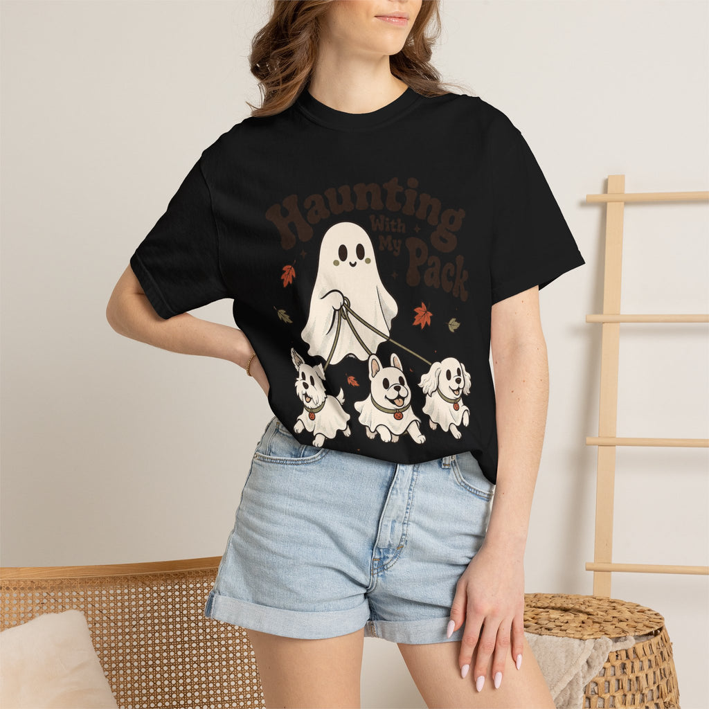 Haunting With My Pack T-shirt - Black - on model close-up