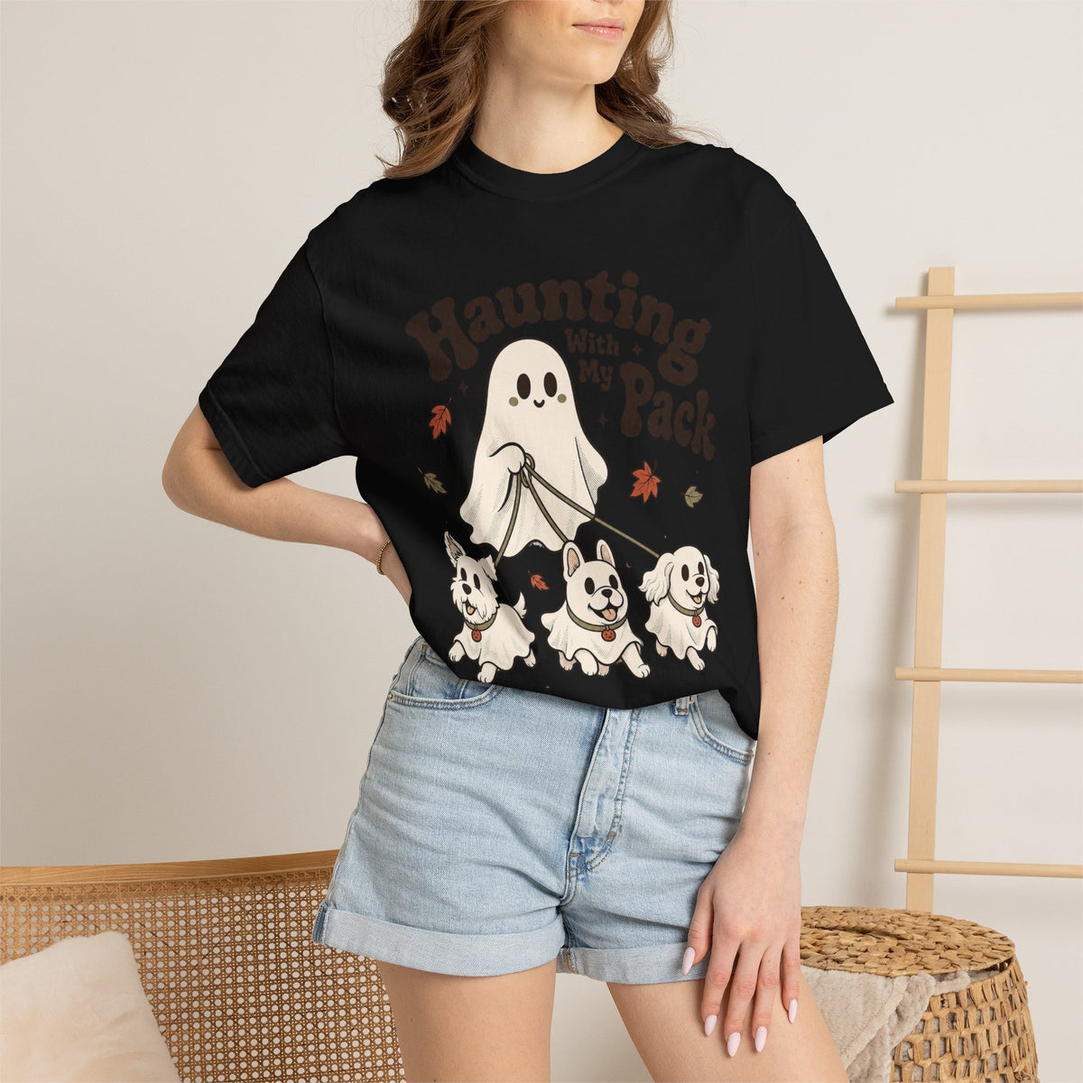 Haunting With My Pack T-shirt - Black - on model close-up