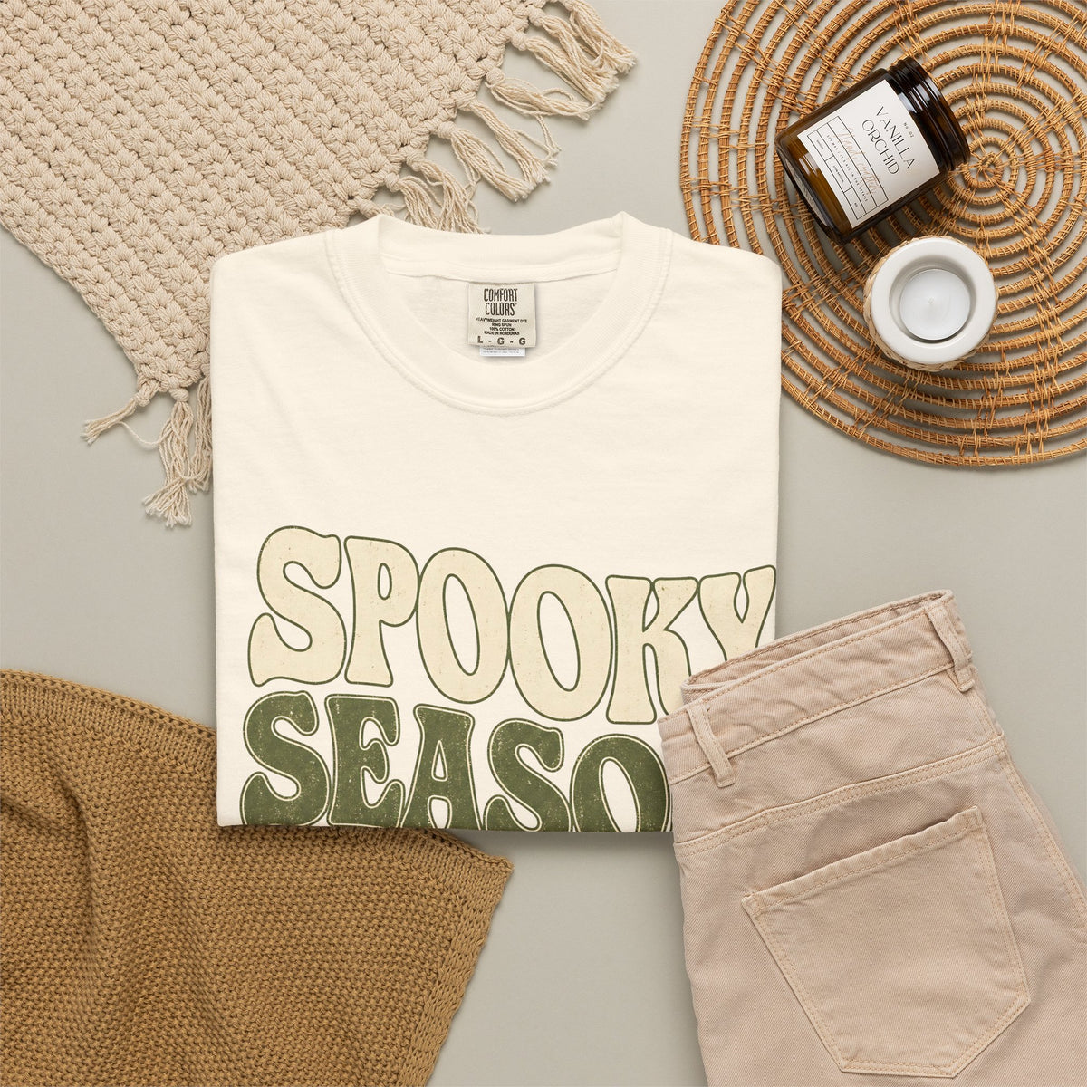 Spooky Season Slow Living T-shirt - Ivory - Flat Lay
