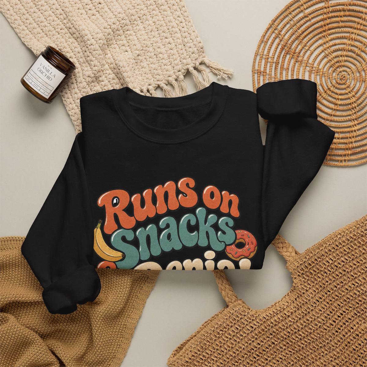 Runs on Snacks & Denial Sweatshirt - Black - flat lay