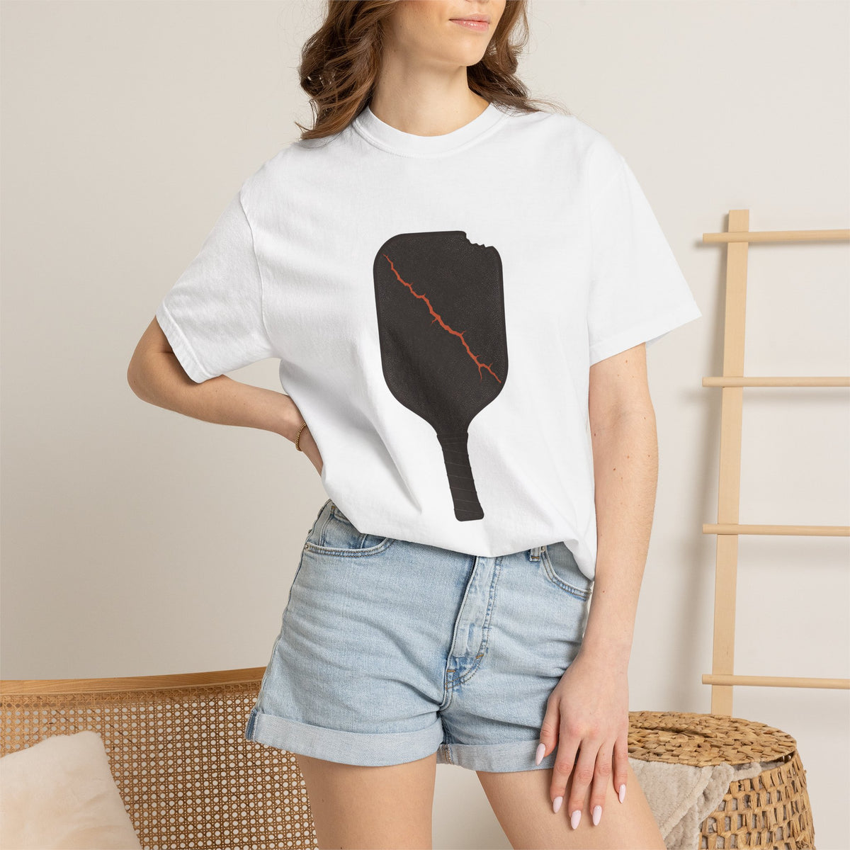 Pickleball Paddle Graphic T-Shirt - White - On Model Female