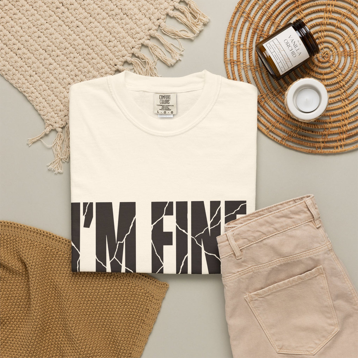 I'm Fine. Keep Playing. T-Shirt - Ivory - Flat Lay