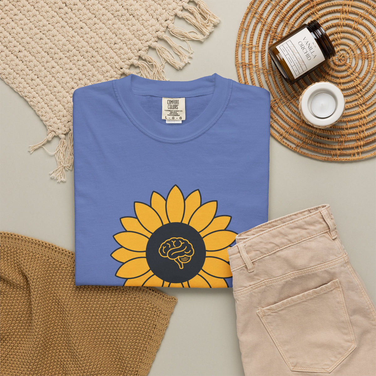 Sunflower Mind T-shirt - Mystic Blue - Flat Lay