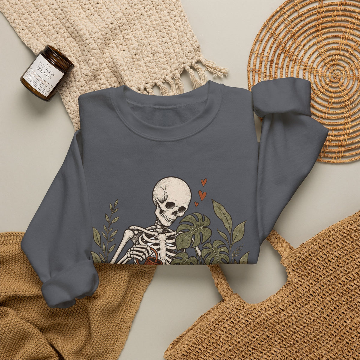 Growing Through It Sweatshirt - Charcoal - Flat Lay