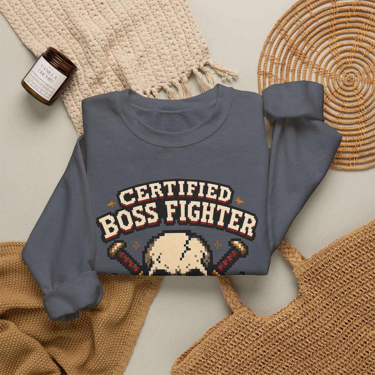 Certified Boss Fighter Sweatshirt - Charcoal - Flat Lay