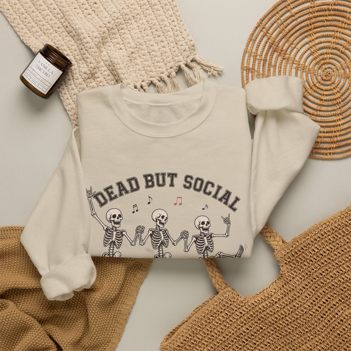 Dead But Social Sweatshirt - Sand - flat lay