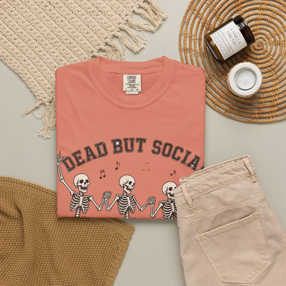 Dead But Social T-Shirt - Terracotta - flat lay