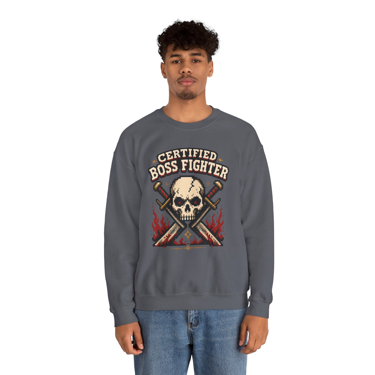 Certified Boss Fighter Sweatshirt - Charcoal - On Model Male