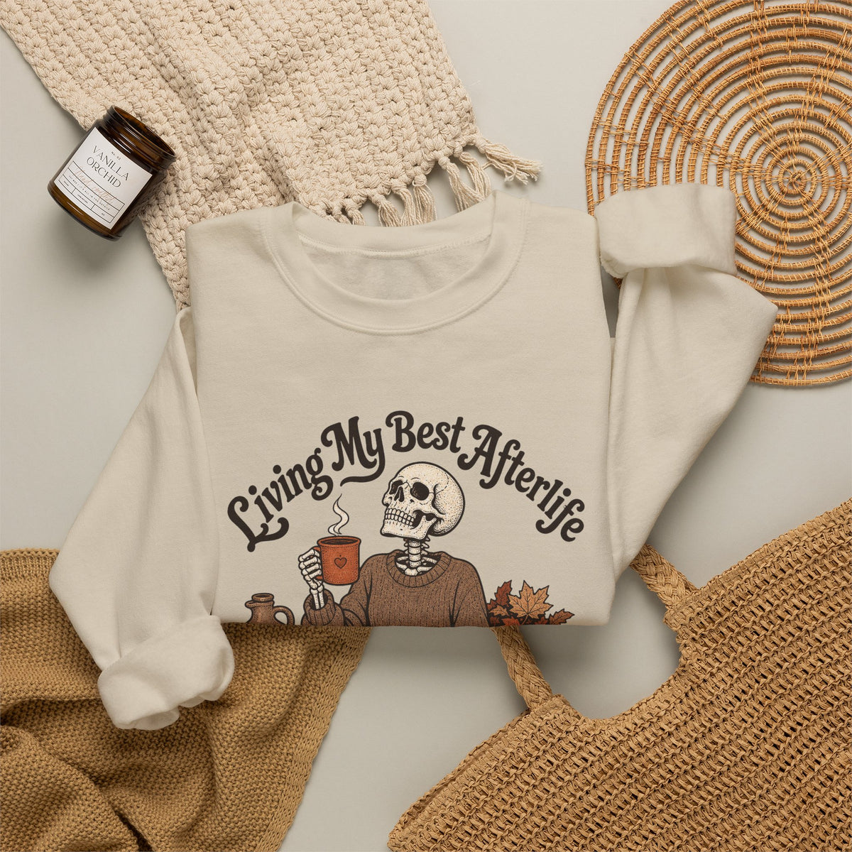 Living My Best Afterlife Sweatshirt - Sand - flat lay