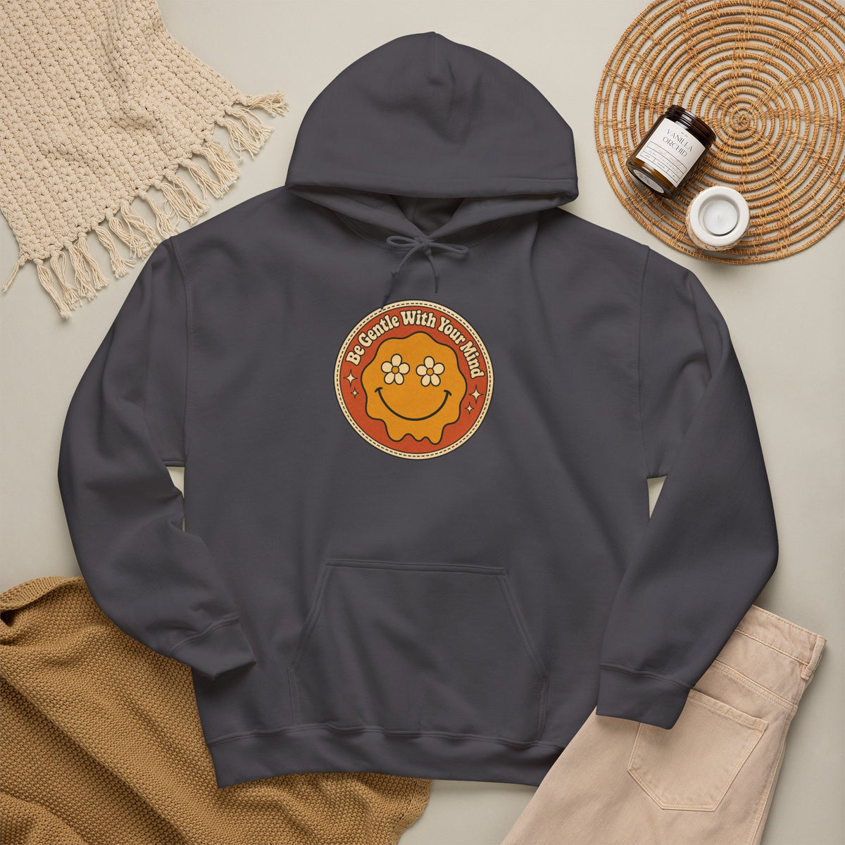 Be Gentle With Your Mind Hoodie - Charcoal - flat lay