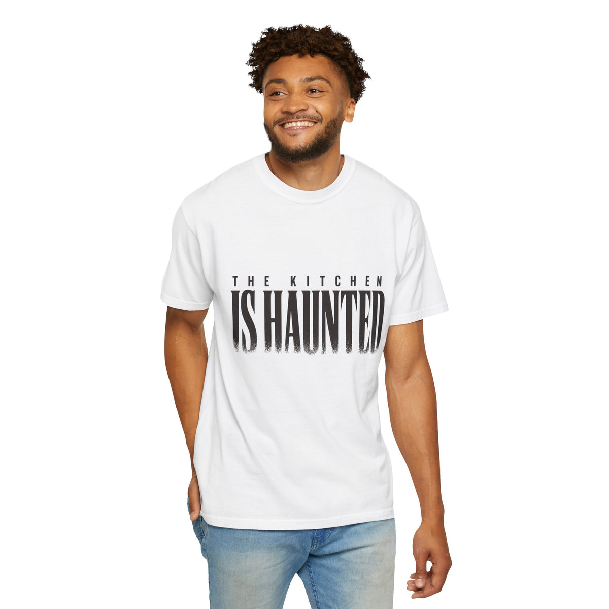 The Kitchen Is Haunted T-Shirt - White - On Model Front