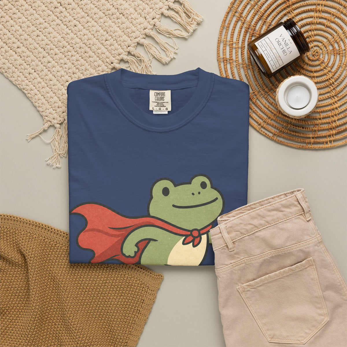 Superhero Frog Running T-shirt - China Blue - flat lay
