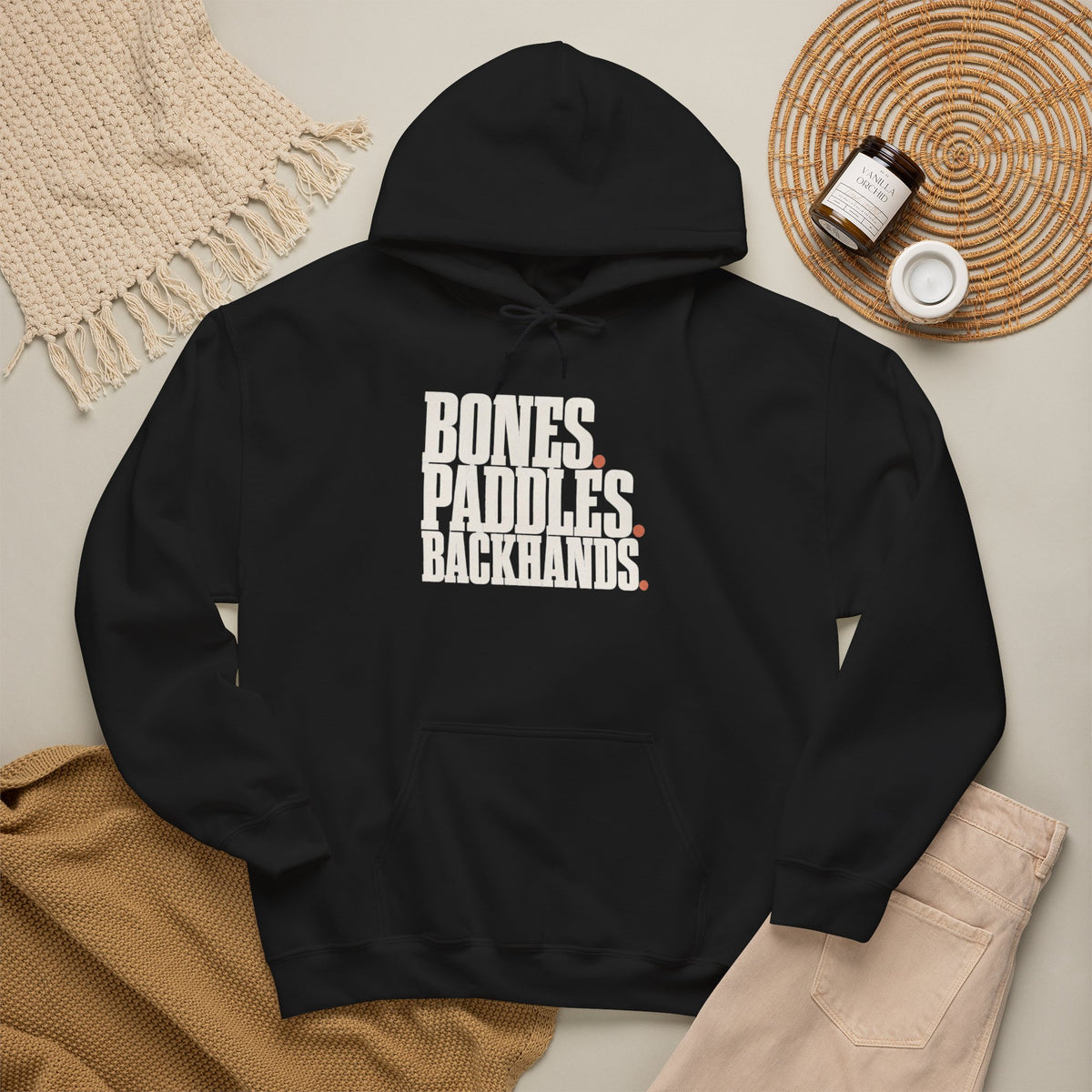 Bones Paddles Backhands Hoodie - Black - Flat Lay
