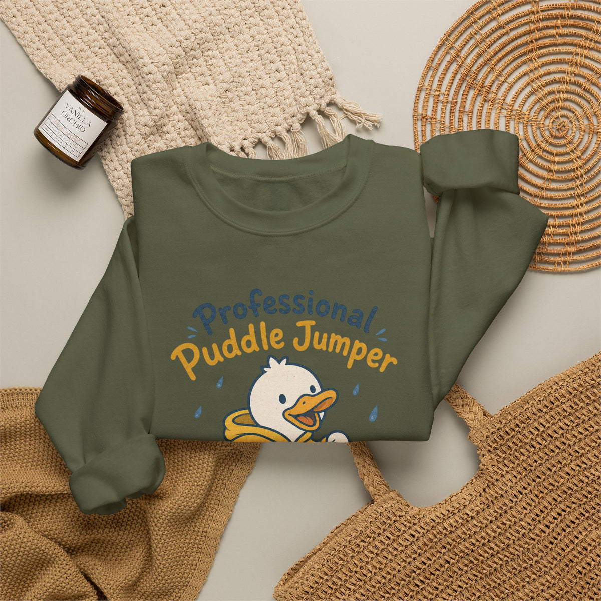 Professional Puddle Jumper Duck Sweatshirt - Military Green - Flat Lay