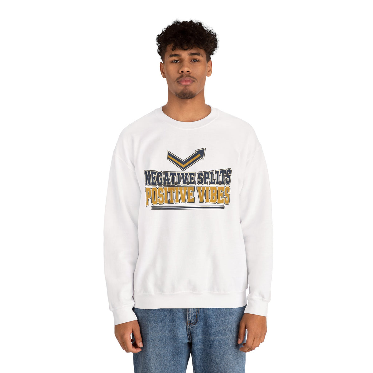 Negative Splits Positive Vibes Sweatshirt - White - On Model Male