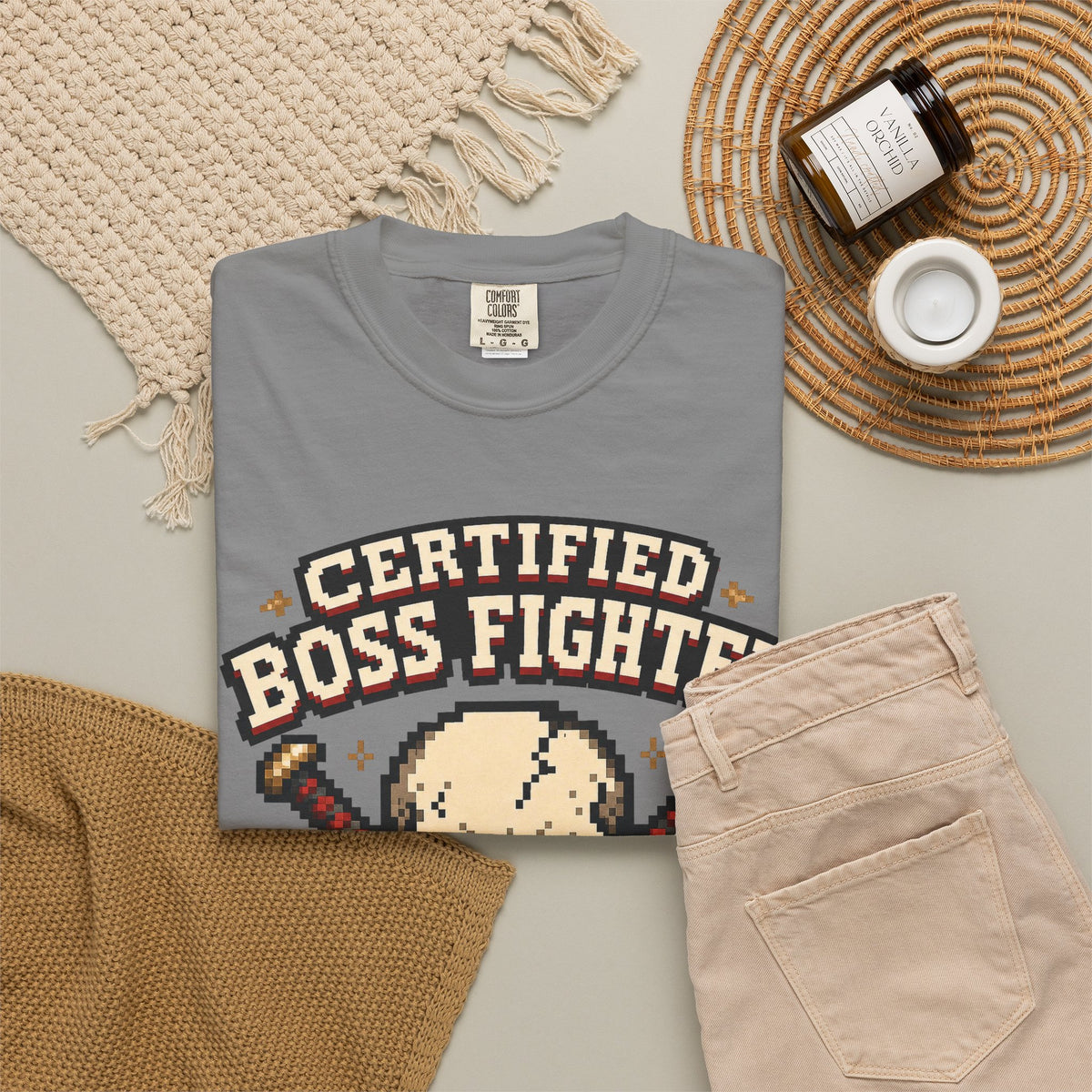 Certified Boss Fighter T-shirt - Grey - Flat Lay
