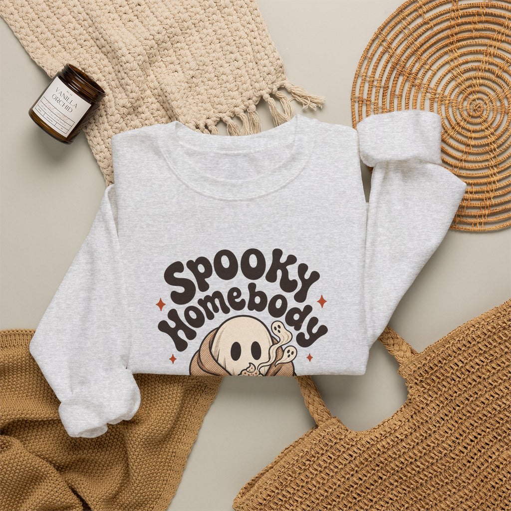 Spooky Homebody Ghost Sweatshirt - Ash - flat lay