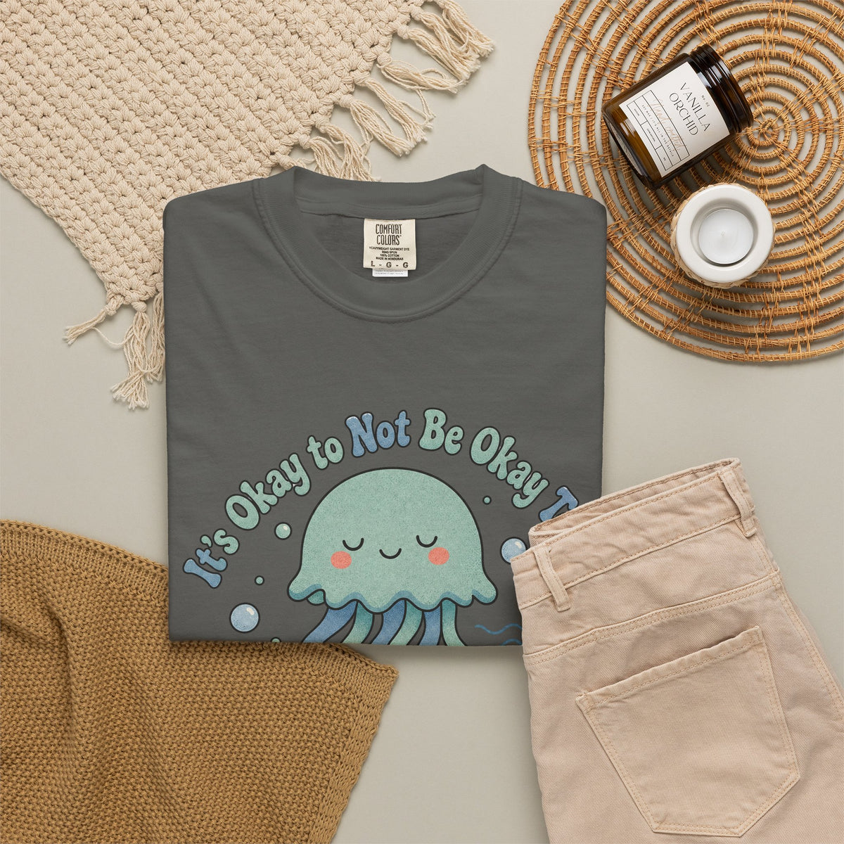 It's Okay to Not Be Okay T-shirt - Pepper - Flat Lay