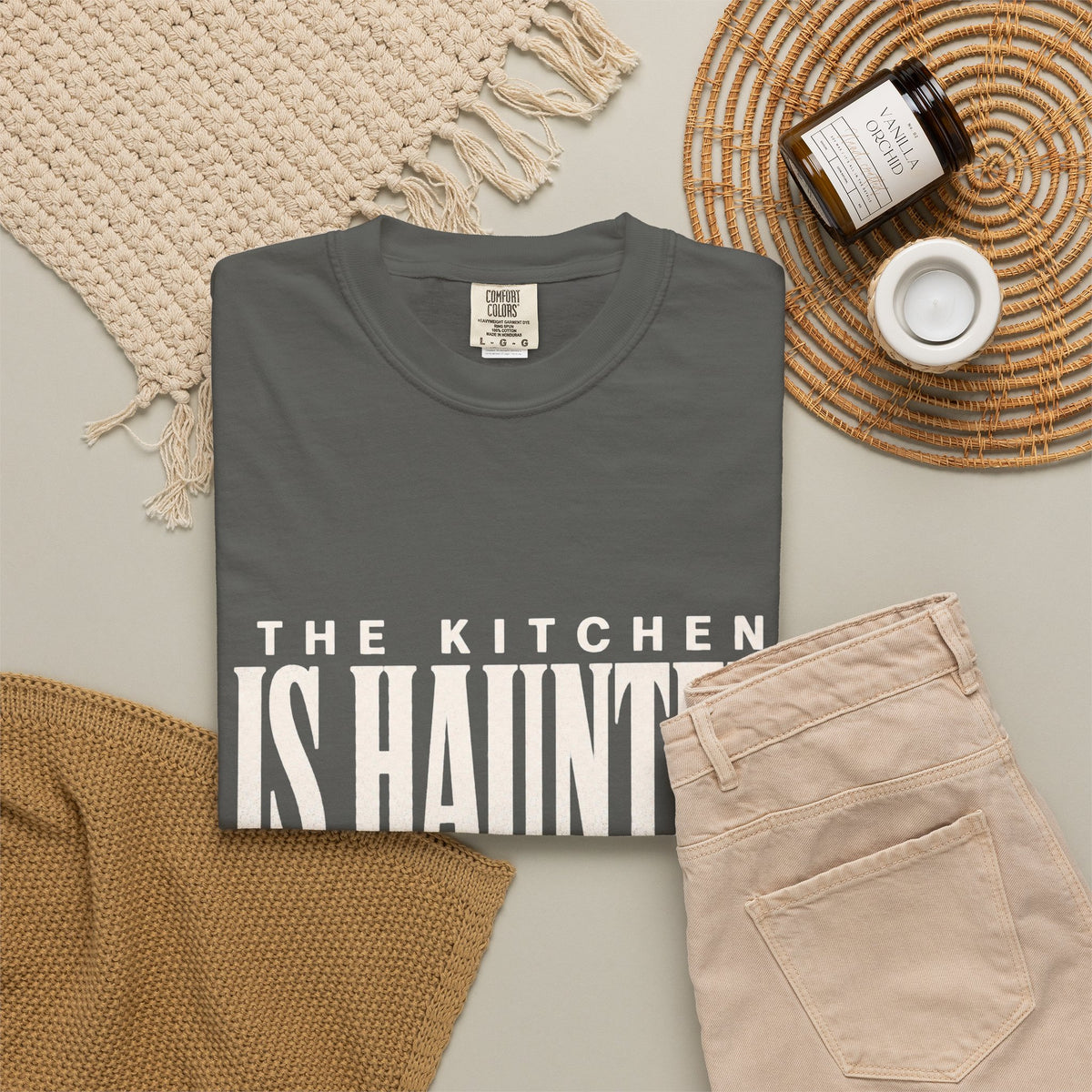 The Kitchen Is Haunted T-Shirt - Pepper - Flat Lay