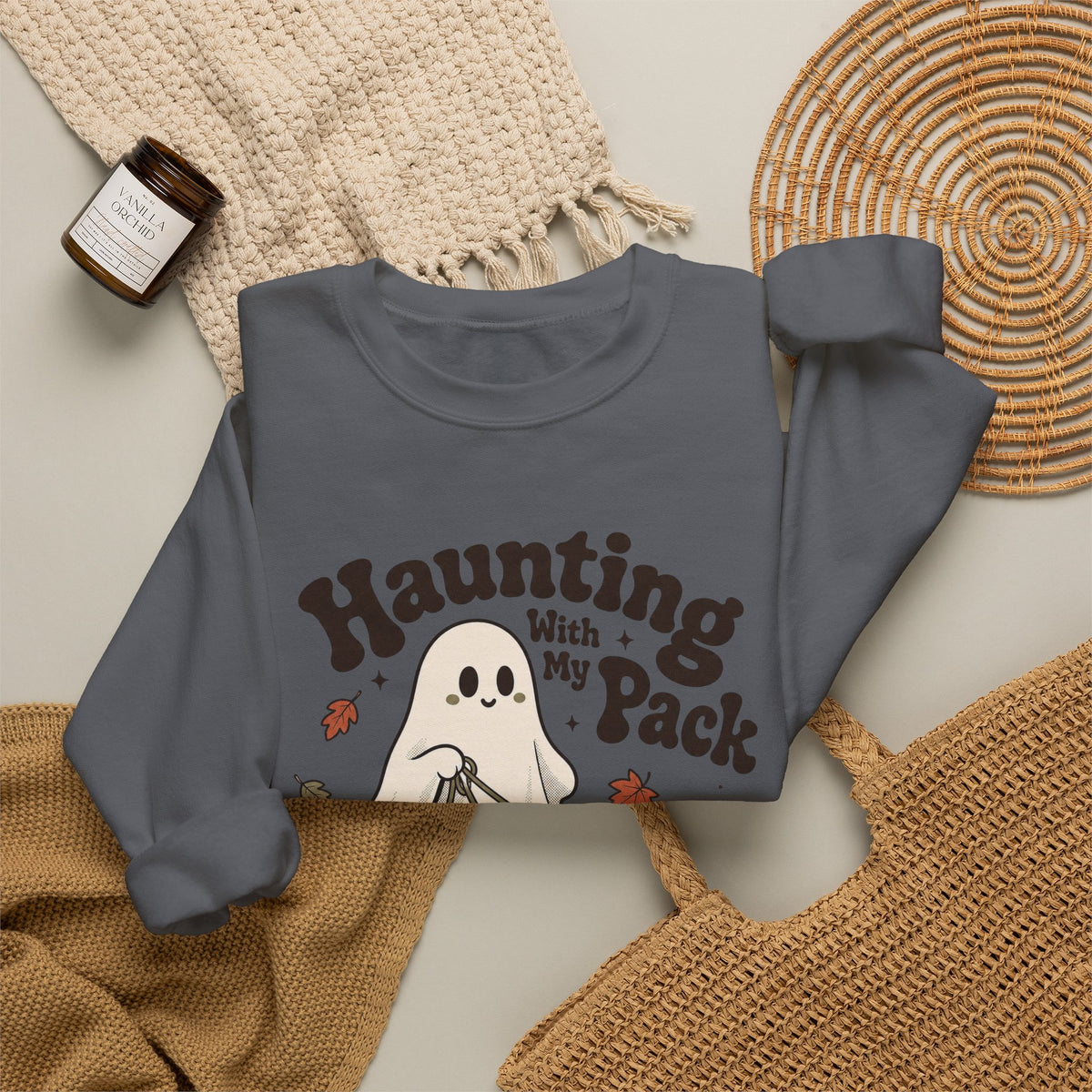 Haunting With My Pack Sweatshirt - Charcoal - flat lay
