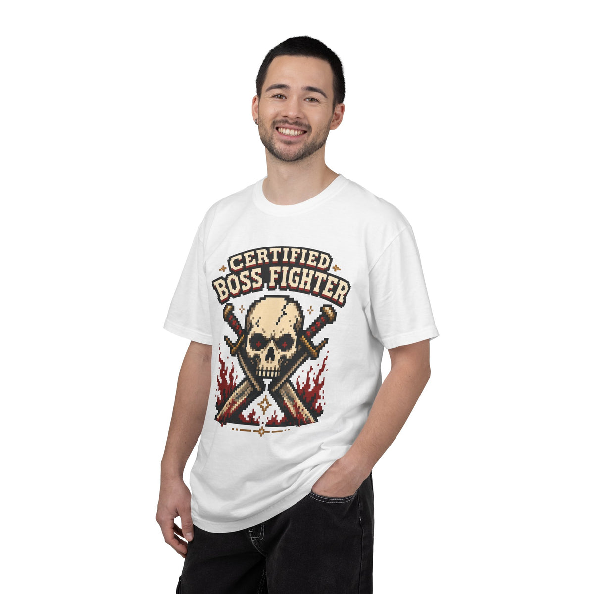 Certified Boss Fighter T-shirt - White - On Model Male