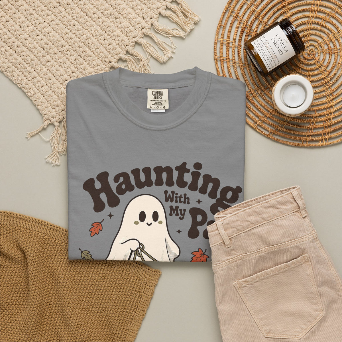 Haunting With My Pack T-shirt - Grey - flat lay