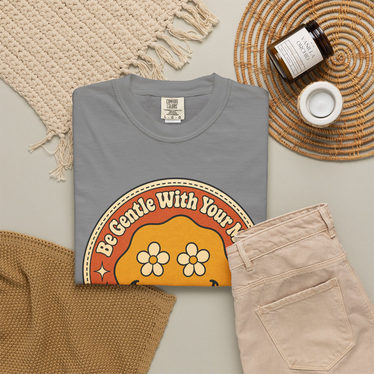 Be Gentle With Your Mind T-shirt - Grey - Flat Lay