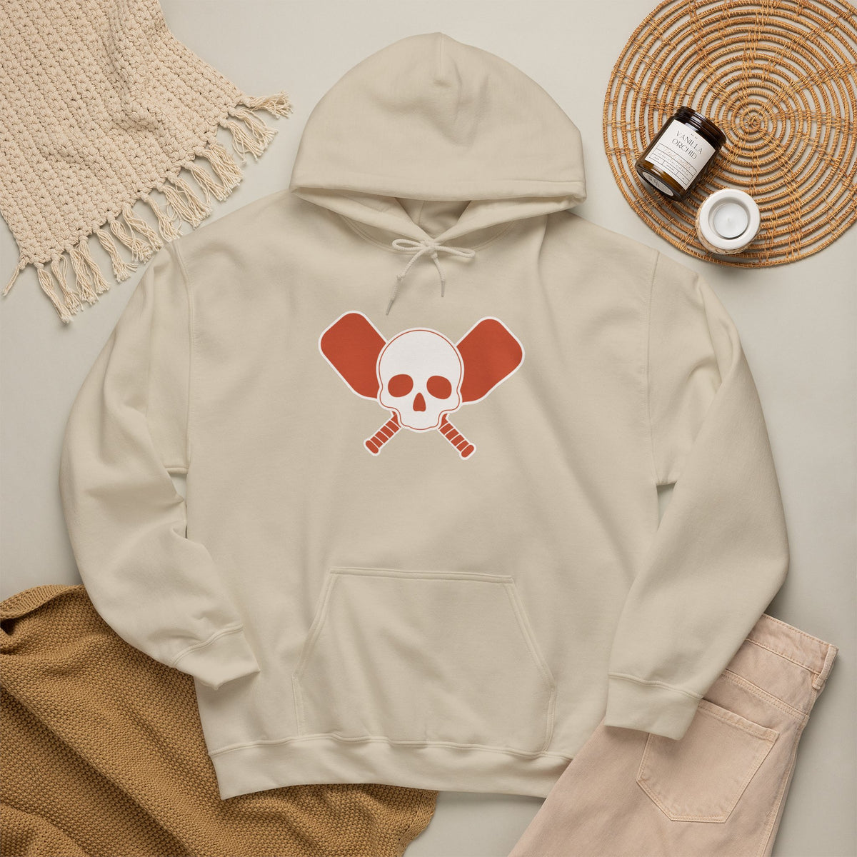 Skull & Oars Hoodie - Sand - Flat Lay