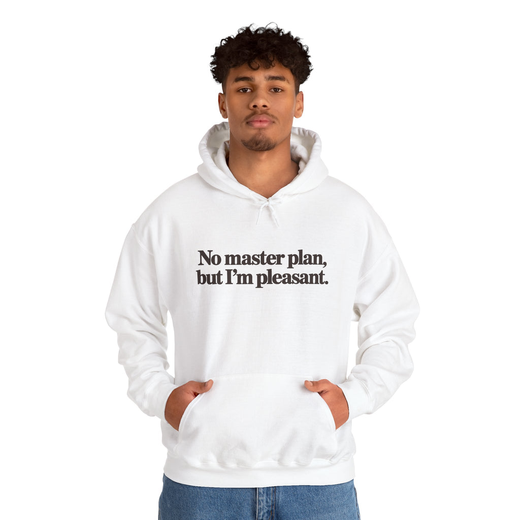 No Master Plan But I’m Pleasant Hoodie - White - On Model Male