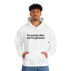 No Master Plan But I’m Pleasant Hoodie - White - On Model Male