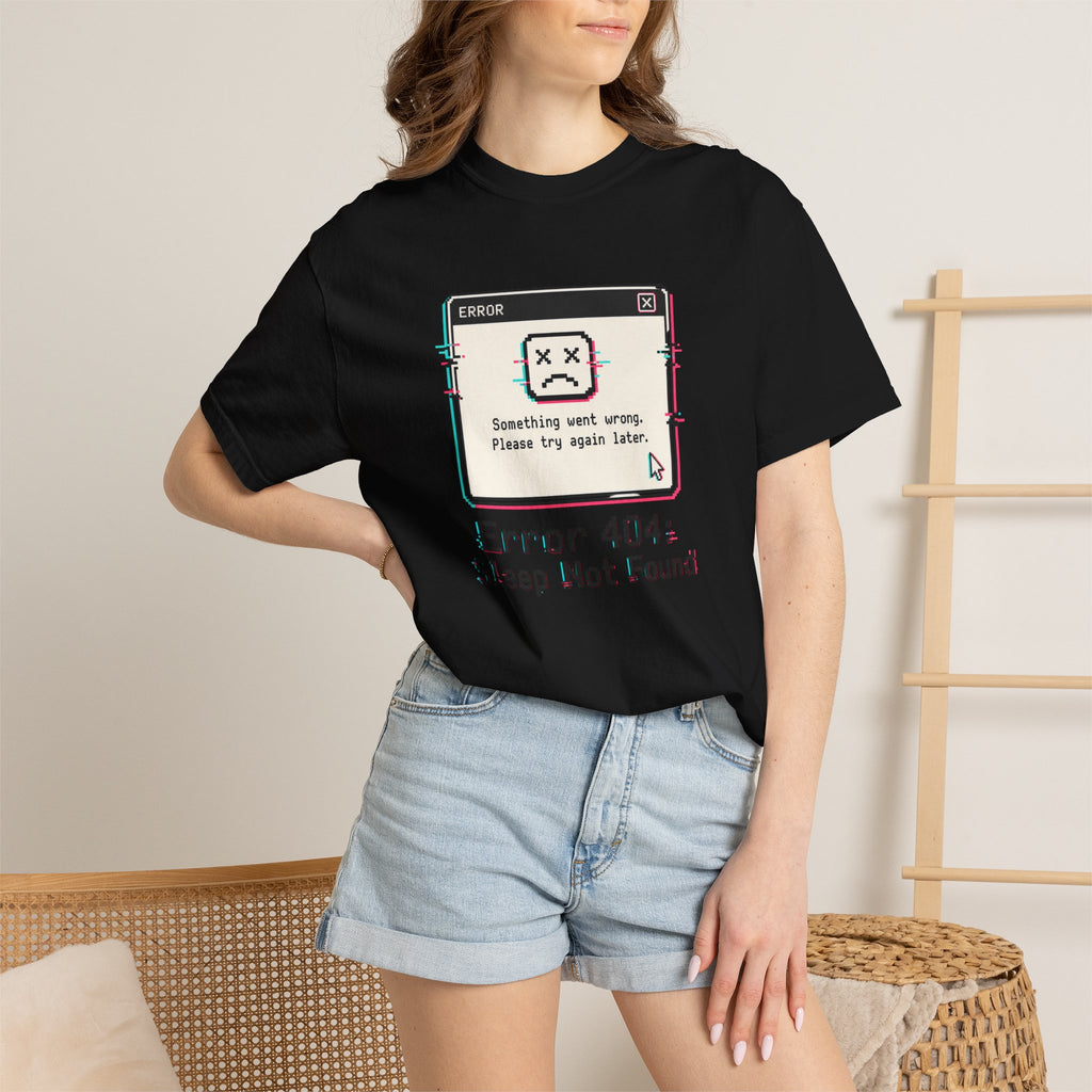 Error 404 Sleep Not Found T-Shirt - Black - On Model Close-Up