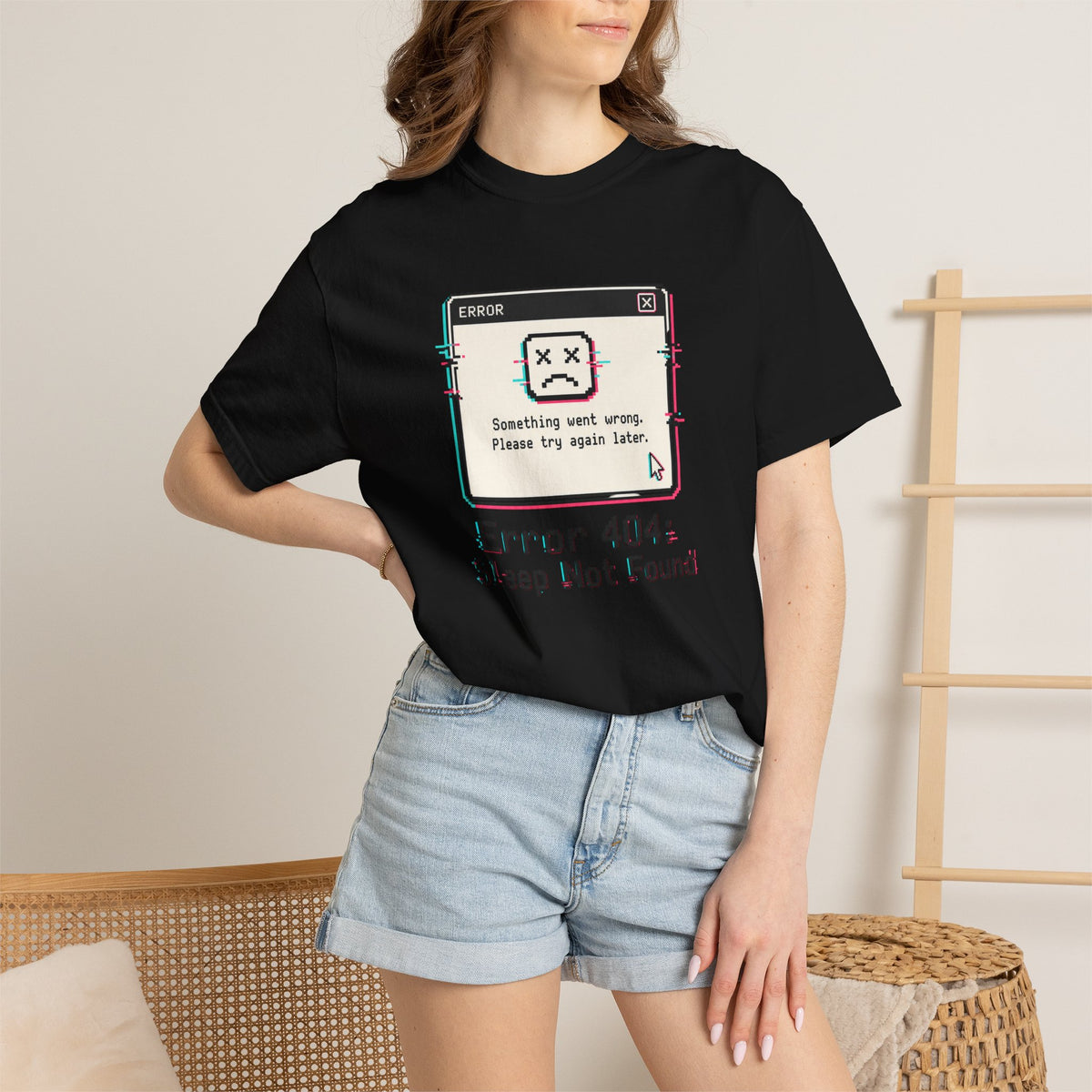 Error 404 Sleep Not Found T-Shirt - Black - On Model Close-Up