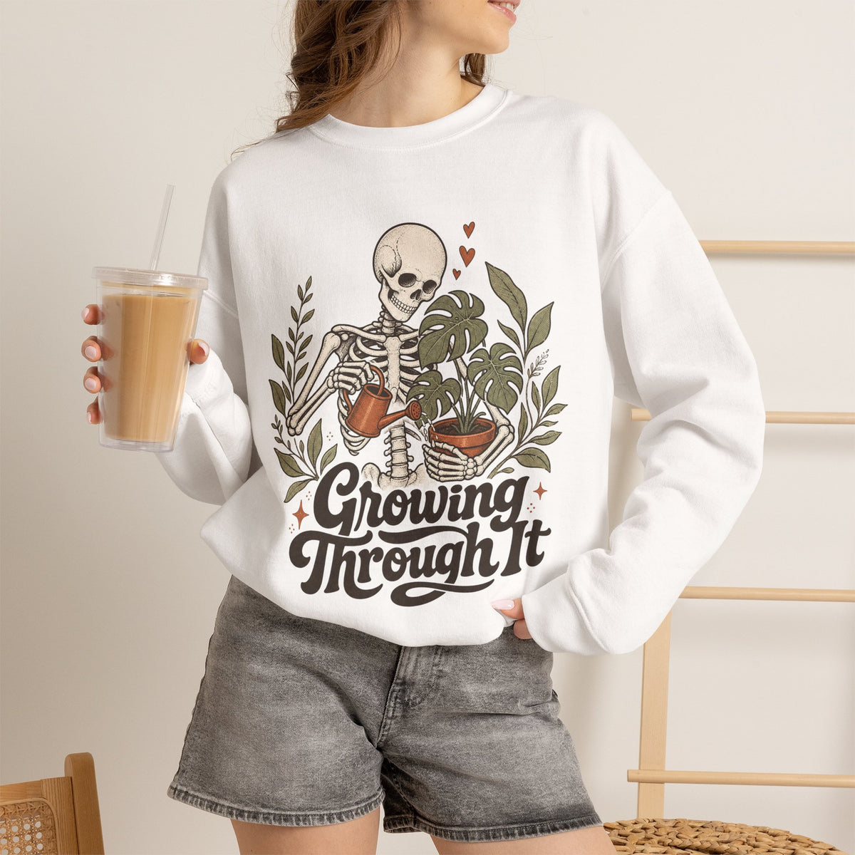 Growing Through It Sweatshirt - White - On Model Female
