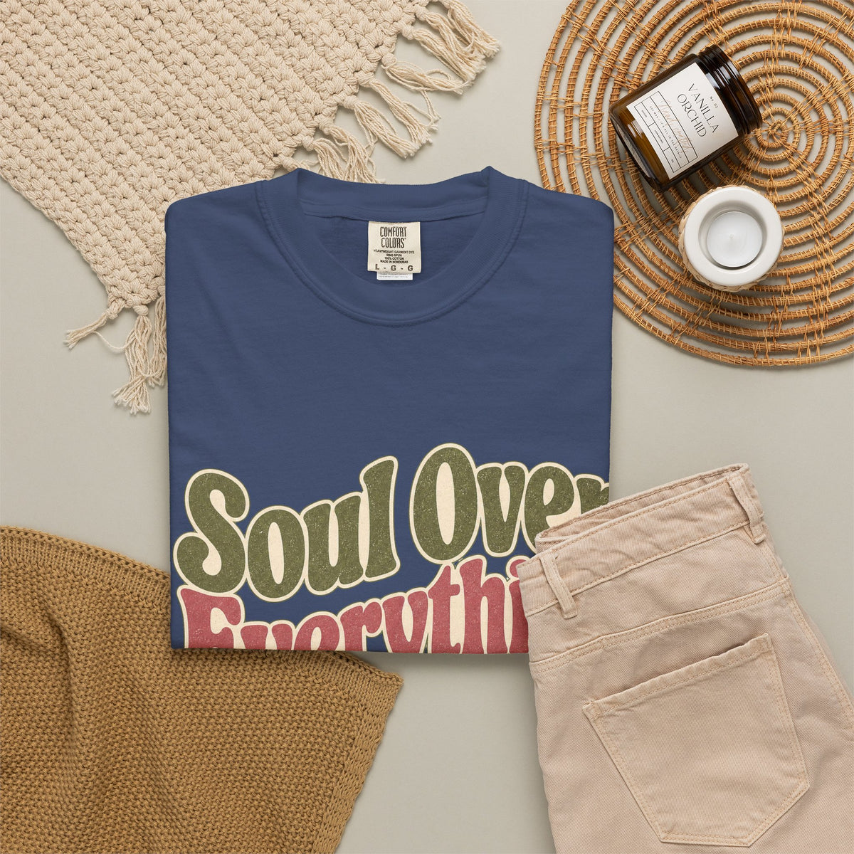 Soul Over Everything T-shirt - China Blue - Flat Lay