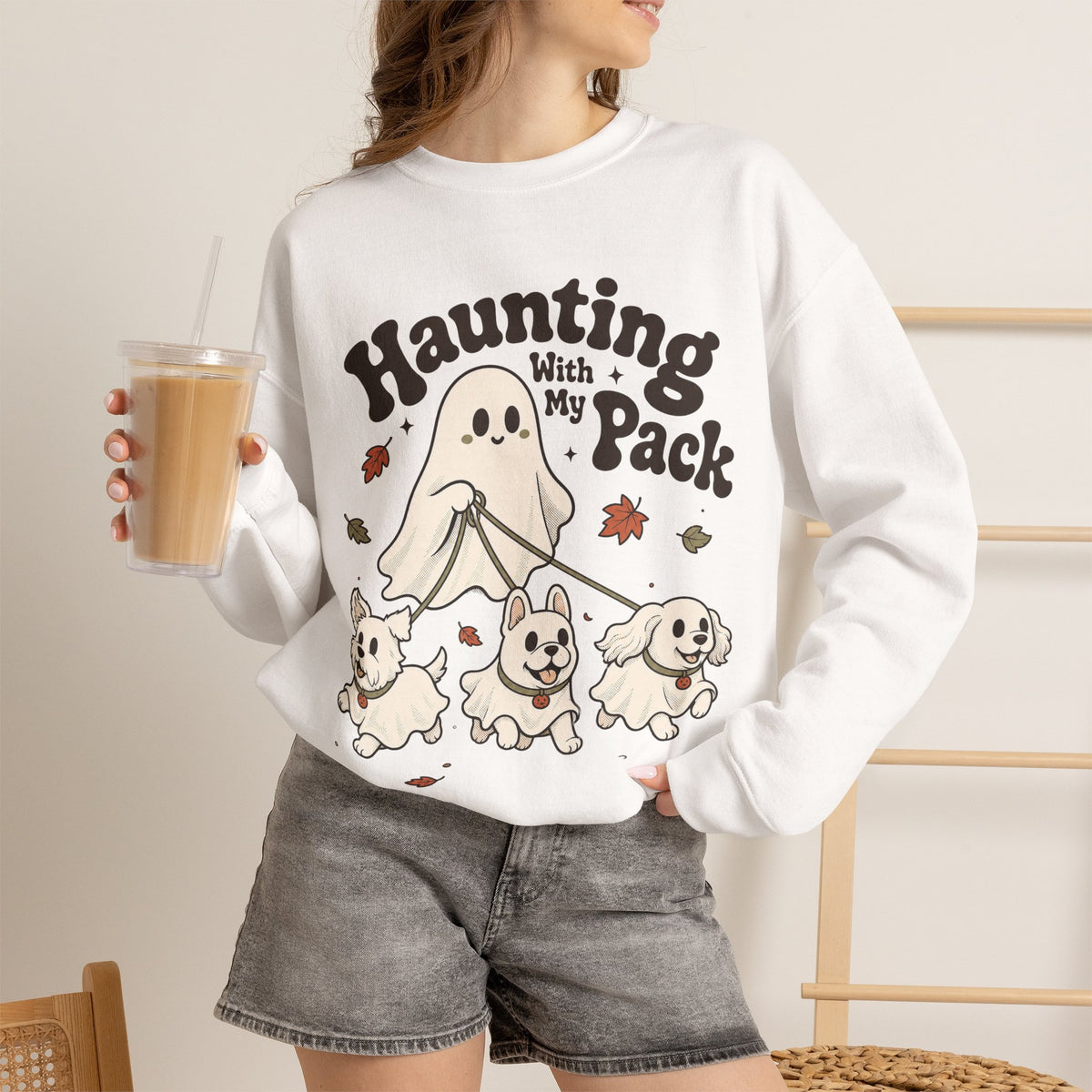 Haunting With My Pack Sweatshirt - White - On Model Female