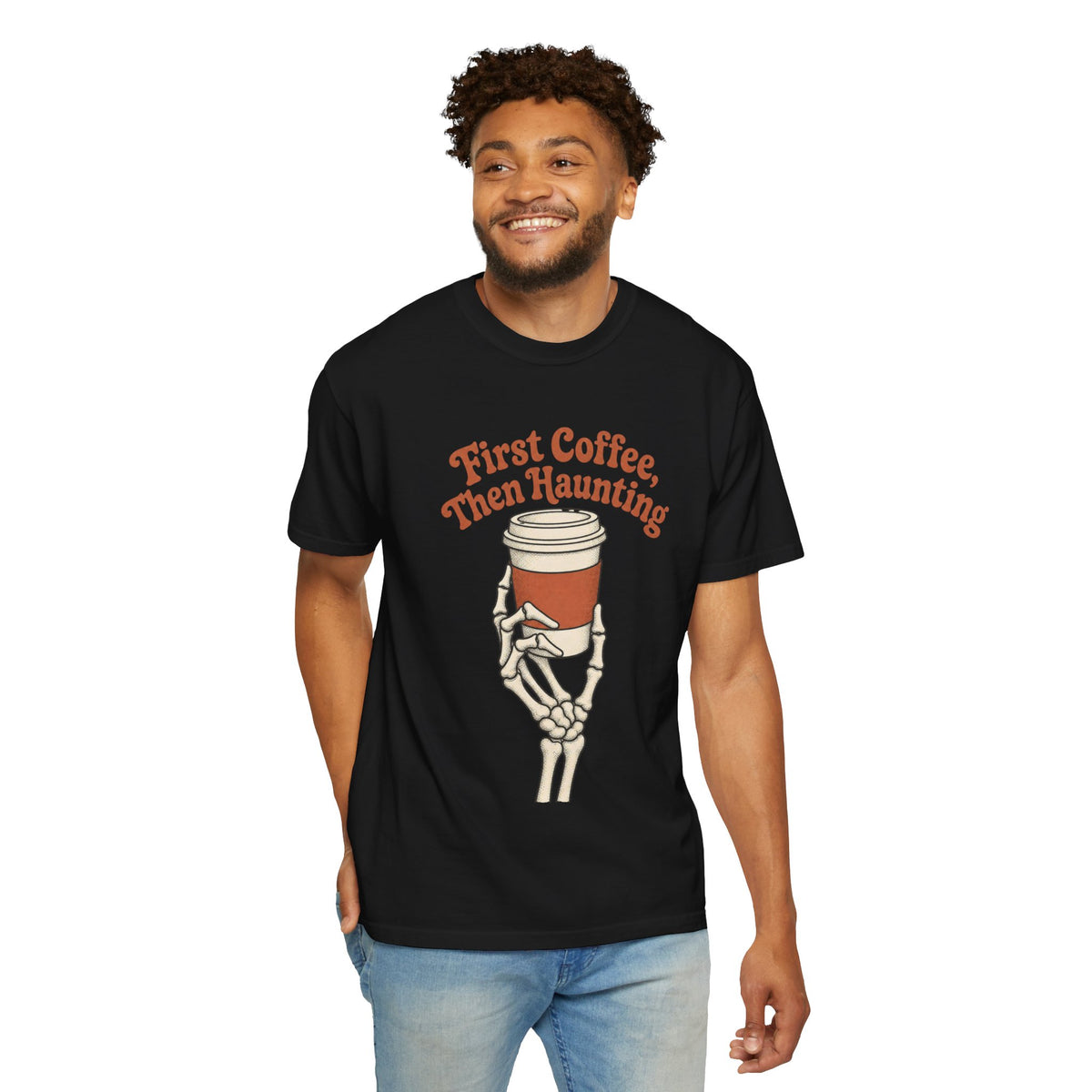 First Coffee Then Haunting T-Shirt - Black - On Model Front