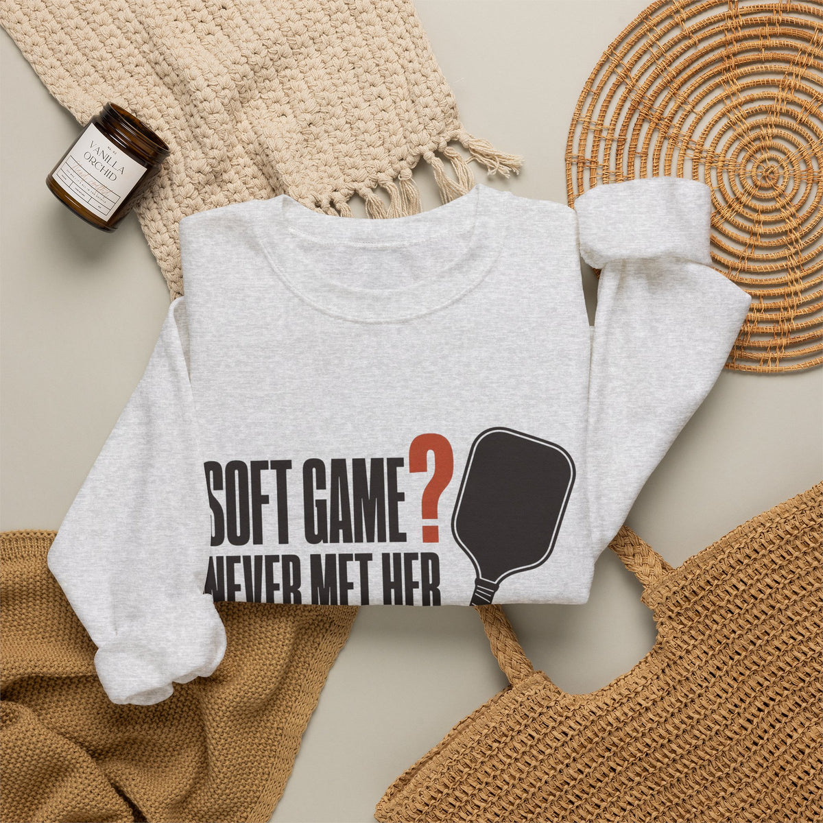 Soft Game? Never Met Her Sweatshirt - Ash - Flat Lay