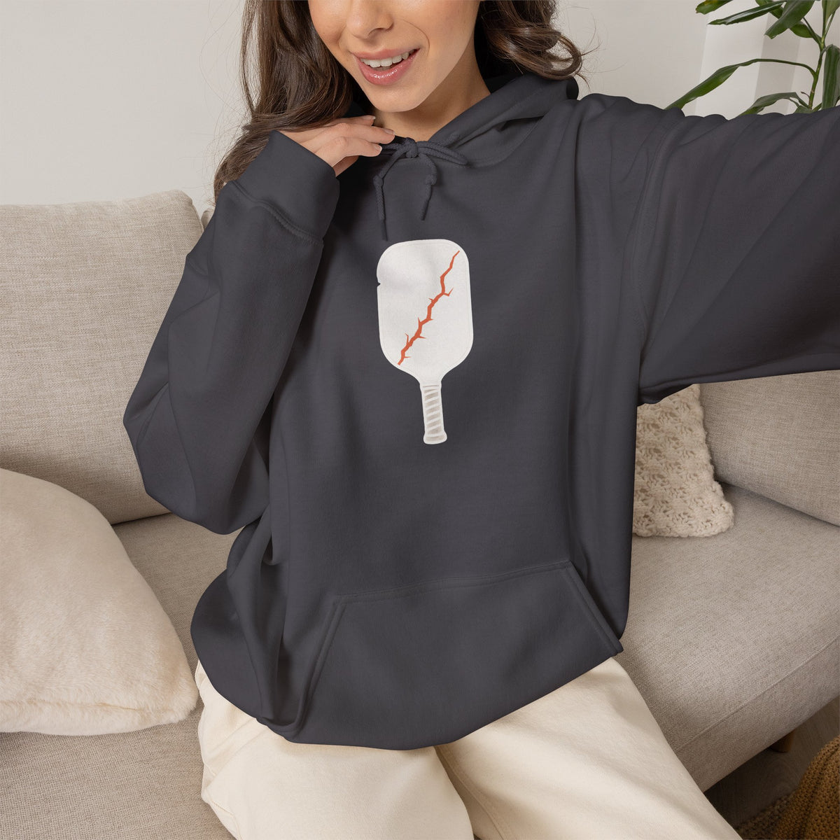 Pickleball Paddle Graphic Hoodie - Charcoal - On Model Female