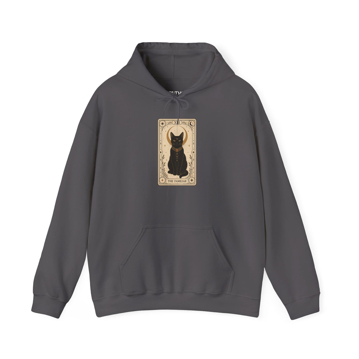 Black Cat Tarot Card Hoodie - Charcoal - flat lay1