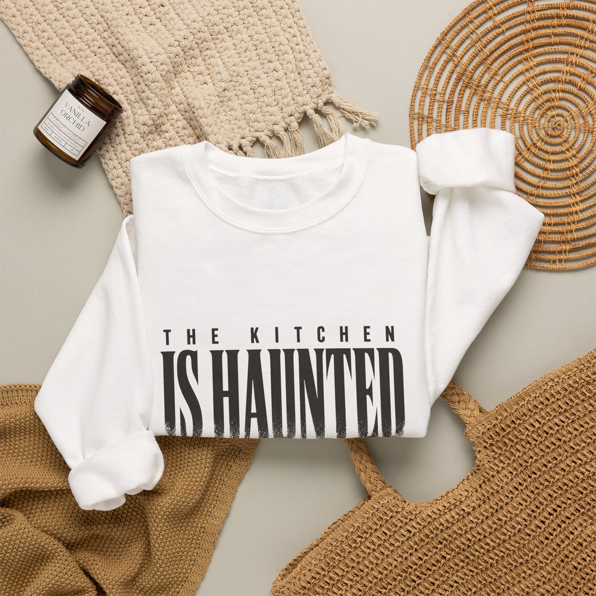 The Kitchen Is Haunted Sweatshirt - White - Flat Lay