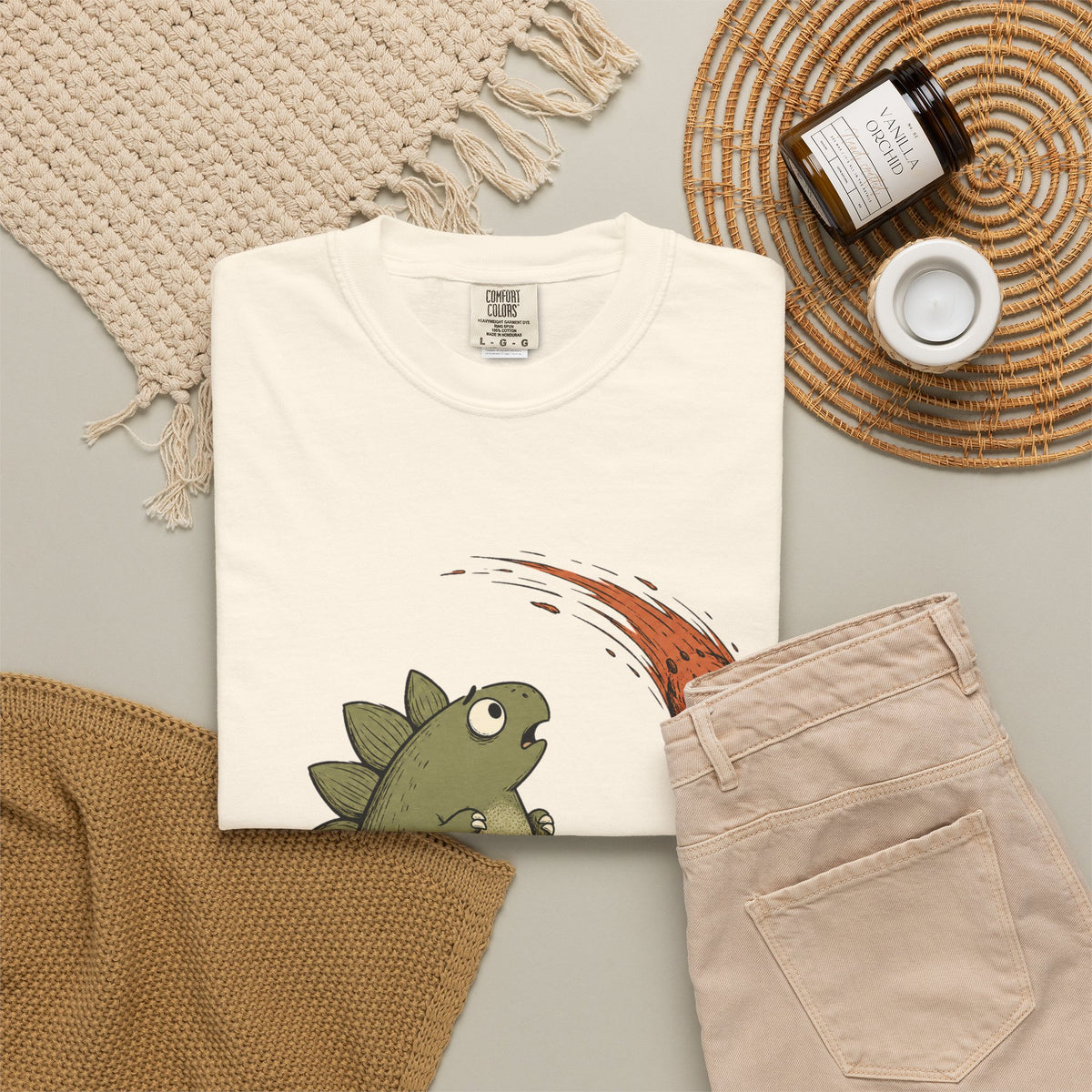 Emotionally I’m the Meteor Dinosaur T-shirt - Ivory - Flat Lay