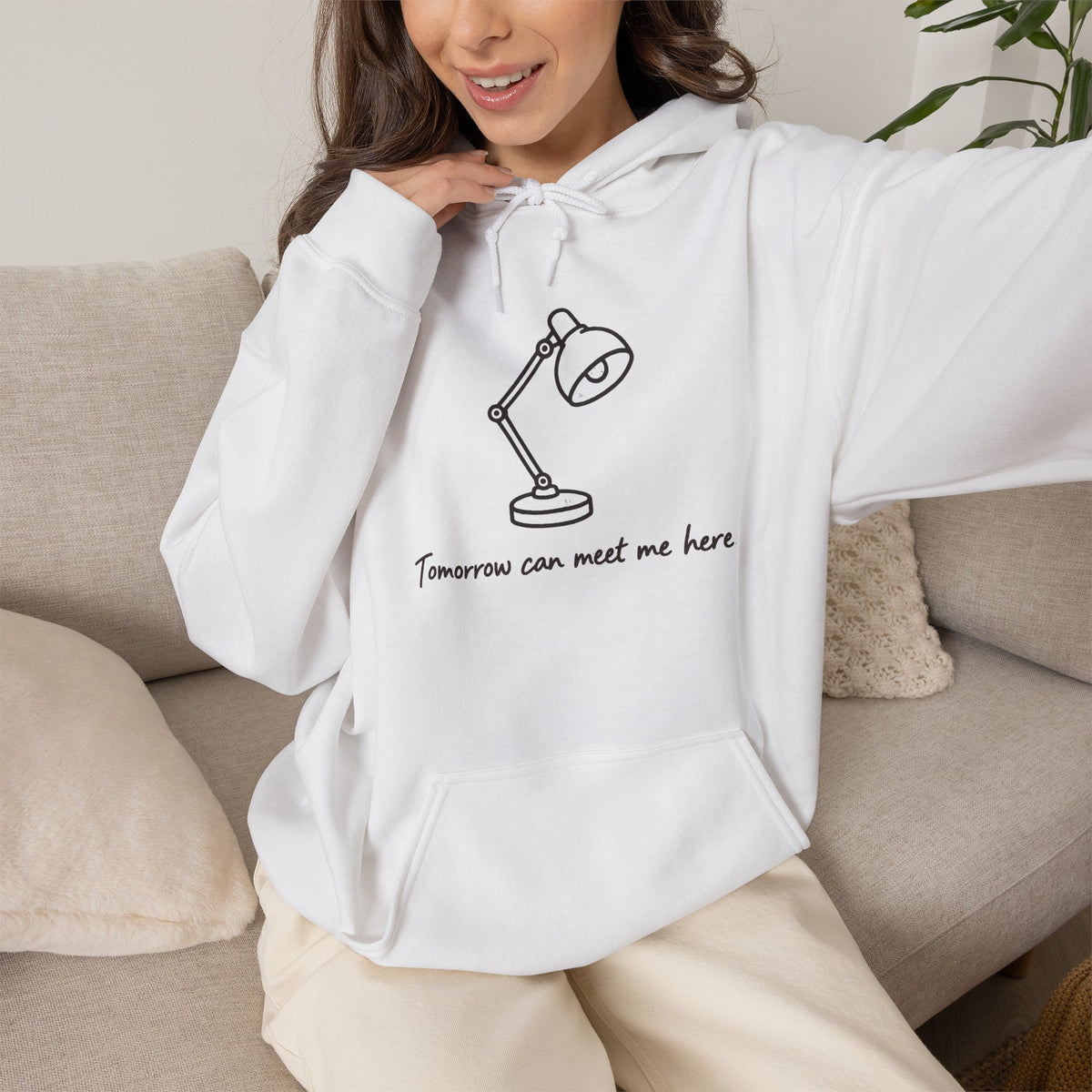 Tomorrow Can Meet Me Here Hoodie - White - On Model Female
