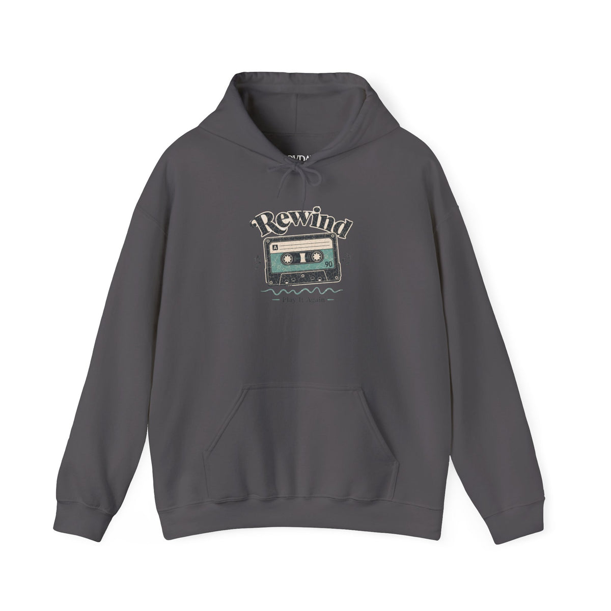 Retro Cassette Tape Hoodie - Charcoal - Flat Lay