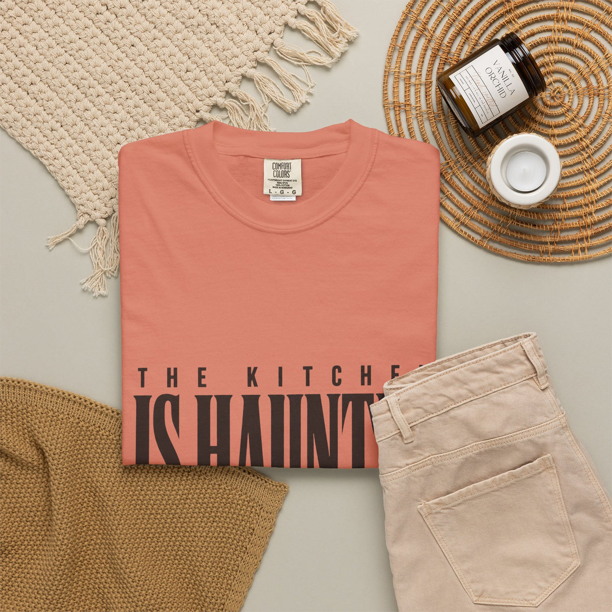 The Kitchen Is Haunted T-Shirt - Terracotta - Flat Lay