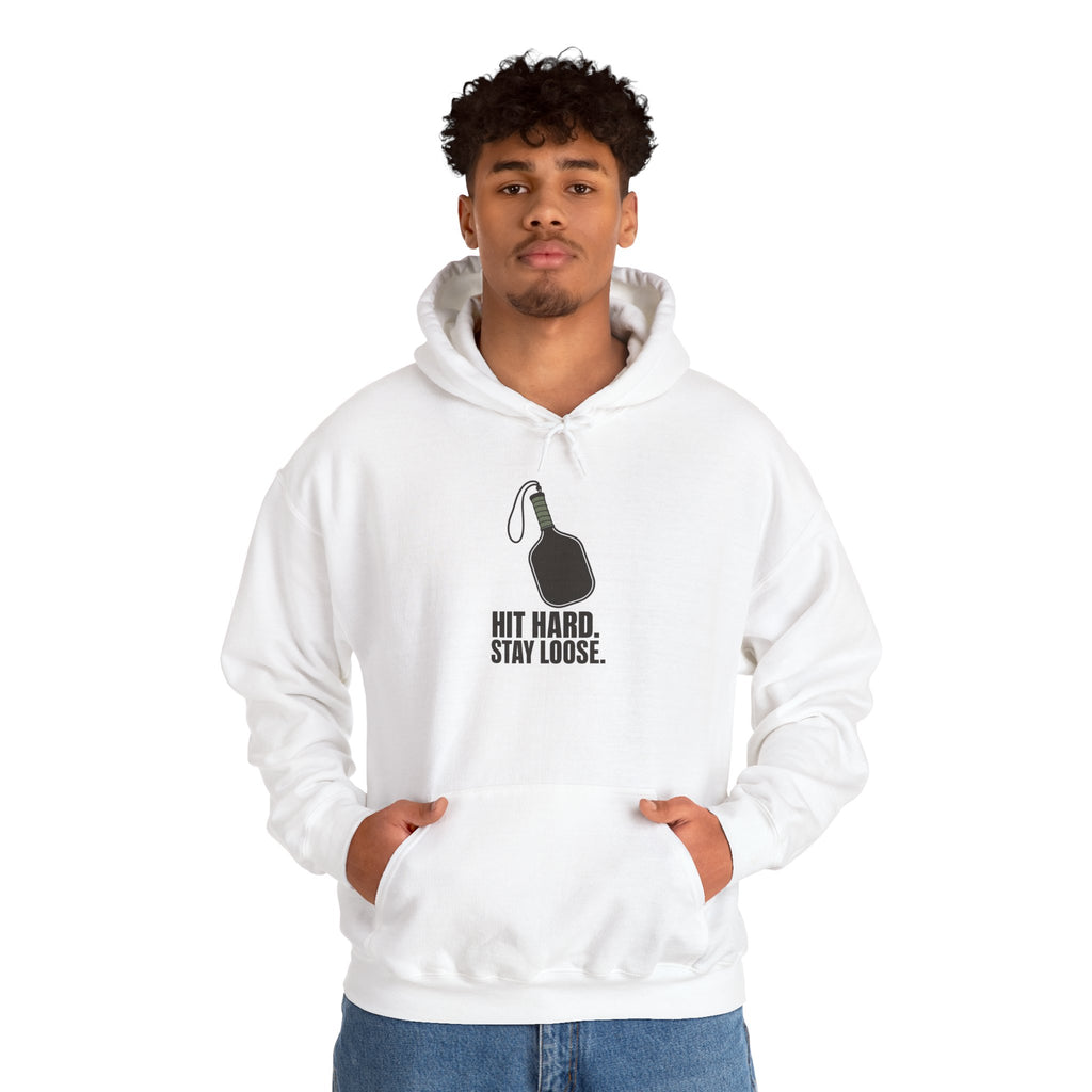 Hit Hard, Stay Loose Hoodie - White - On Model Male