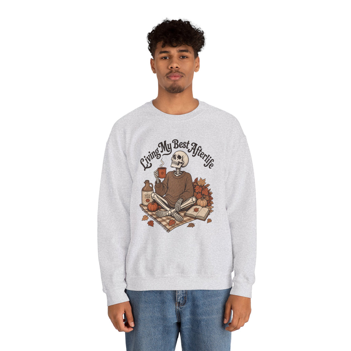 Living My Best Afterlife Sweatshirt - Ash - on model male