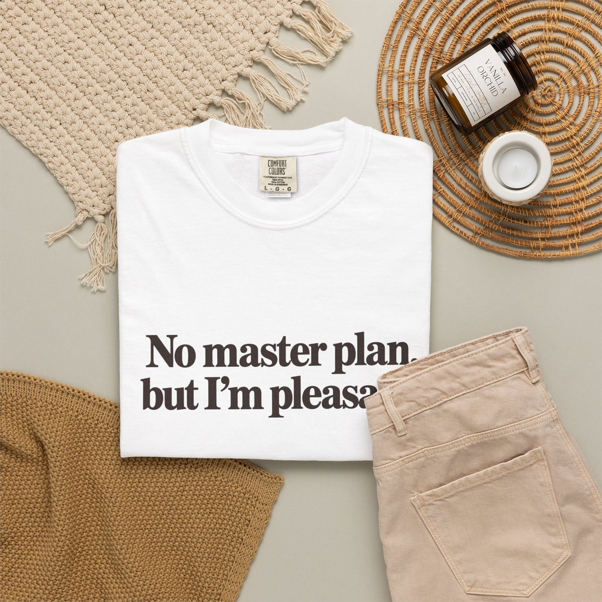 No master plan but I'm pleasant T-Shirt - White - Flat Lay