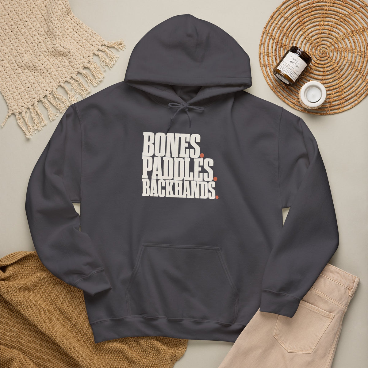 Bones Paddles Backhands Hoodie - Charcoal - Flat Lay