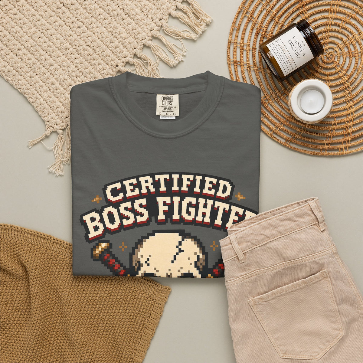 Certified Boss Fighter T-shirt - Pepper - Flat Lay