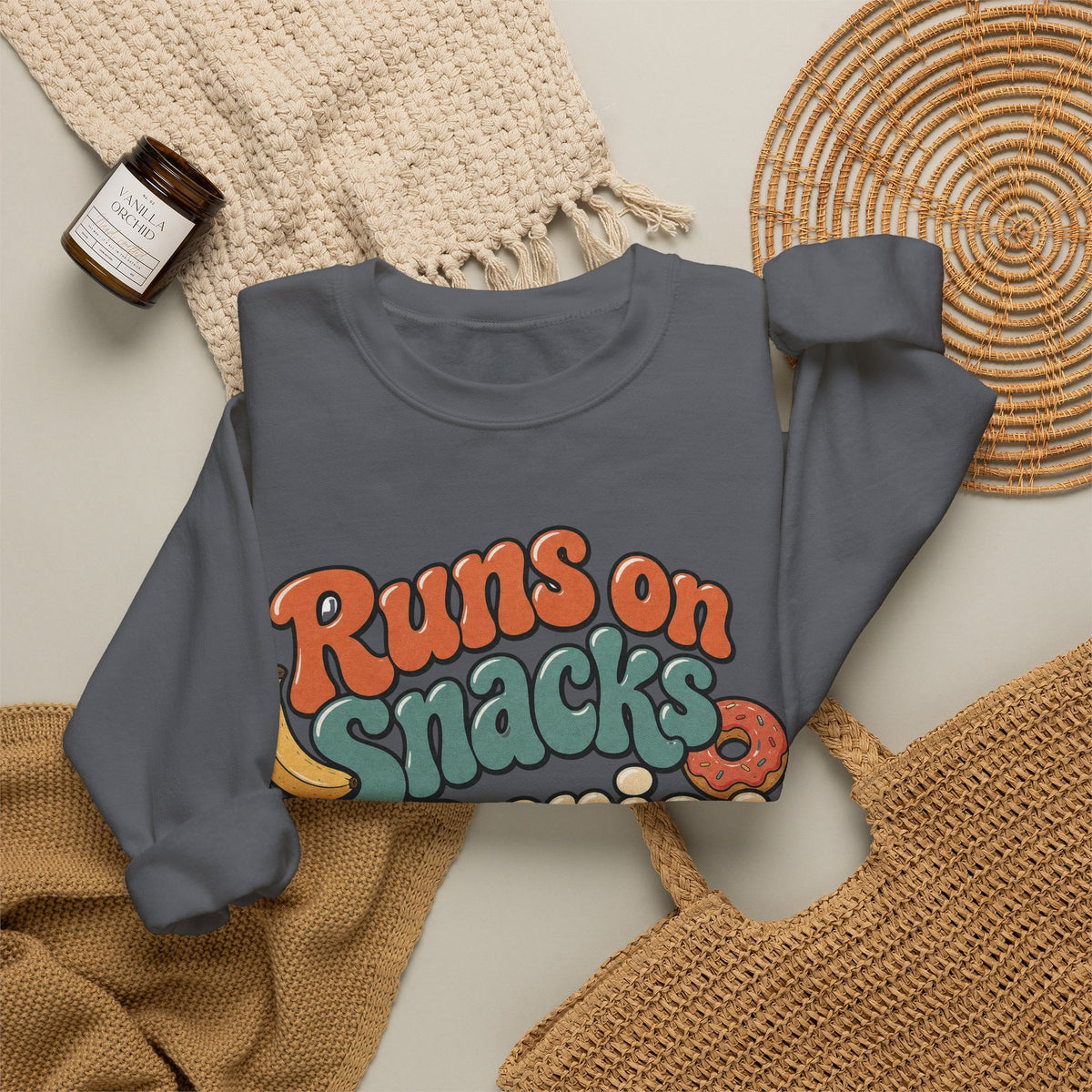 Runs on Snacks & Denial Sweatshirt - Charcoal - Flat Lay